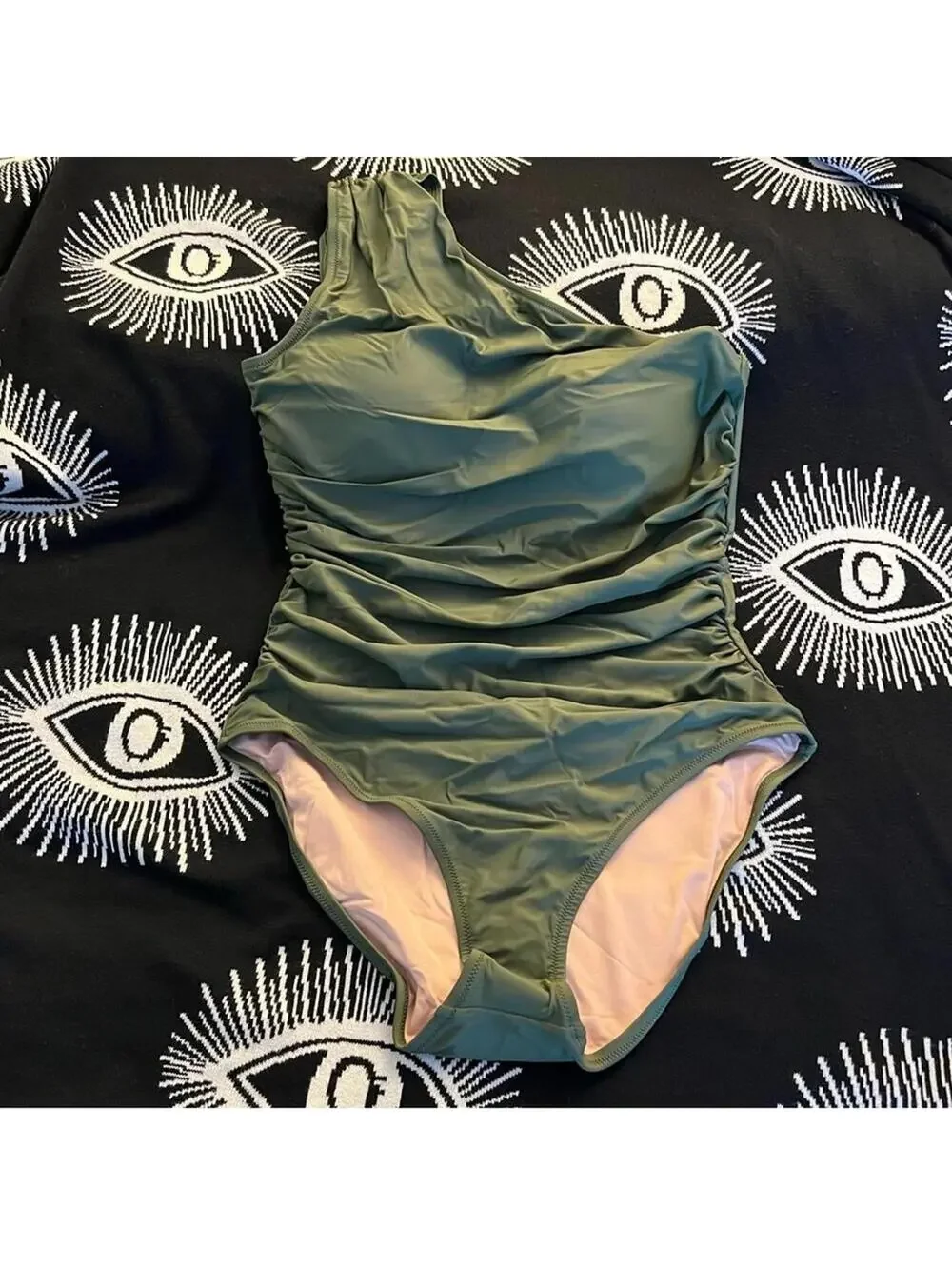 🆕 J. Crew Olive Green Swimsuit Asymmetrical One Piece SAFARI NEW NWT 18 Plus SZ